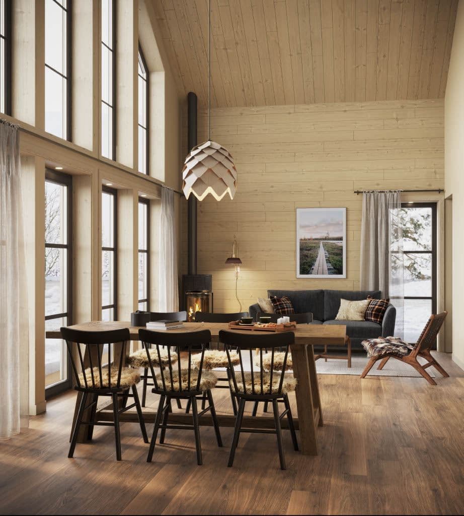 Del av kök och allrum i Minivillan, rendering